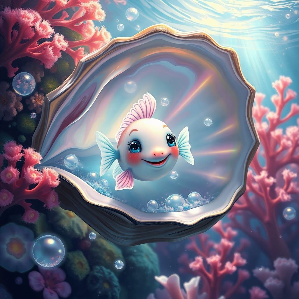 Whimsical Fish in Pearl, Graffiti Art Style