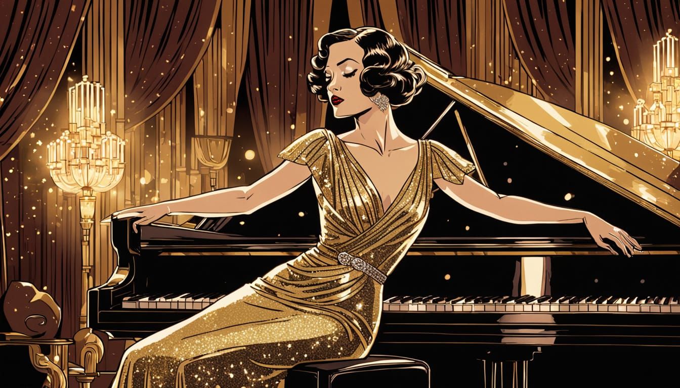 Art Deco Jazz Singer in Comic Book Style