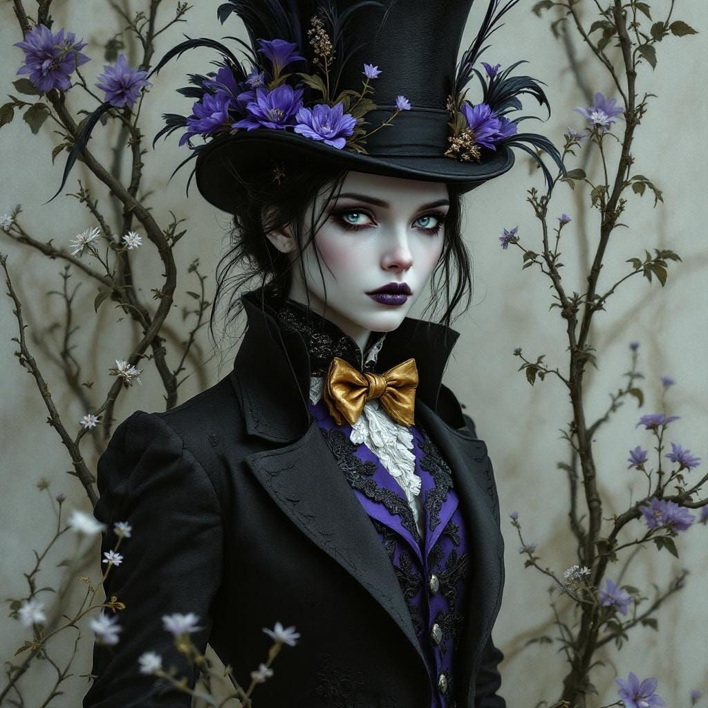 Gothic Woman in Top Hat with Victorian Coat