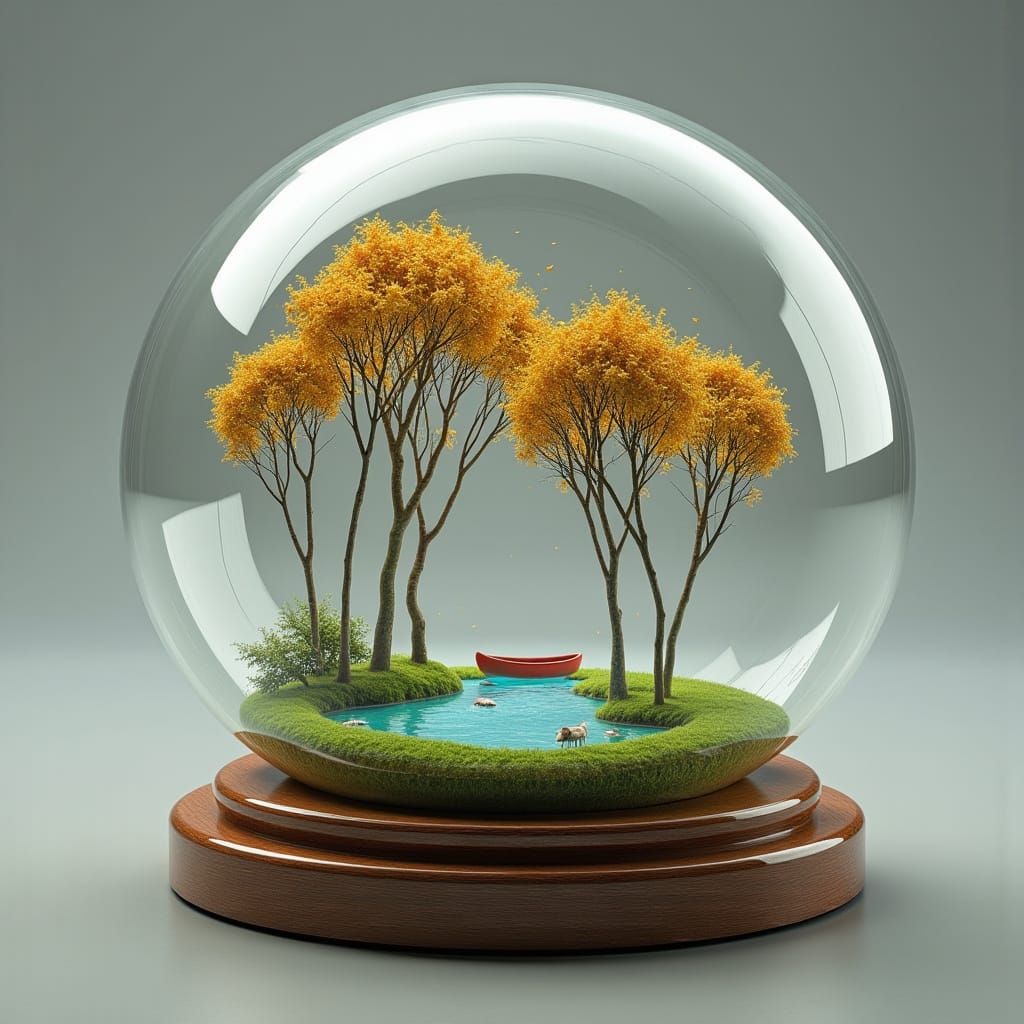 Autumn Scene in a Glass Dome