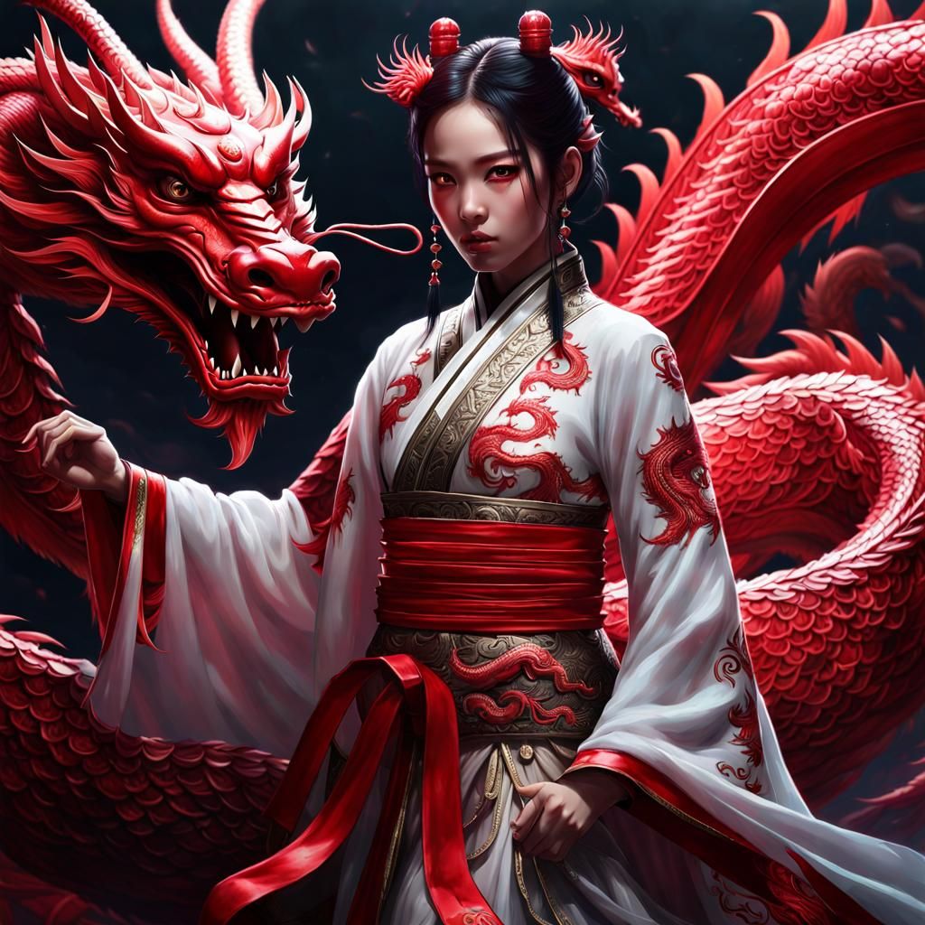Luminous Asian Demon Girl in Dragon Wonderland