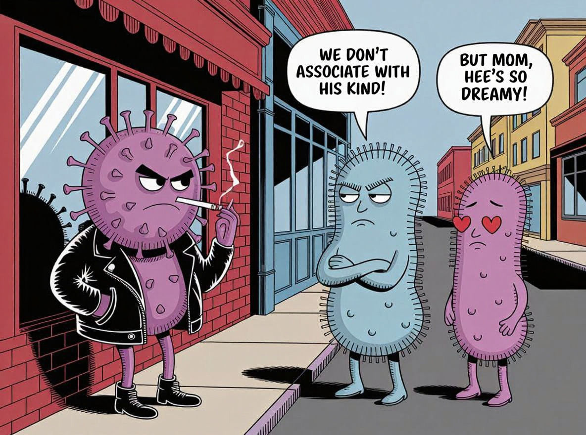 Rebellious Virus Courts Dreamy Bacteria in Small Town