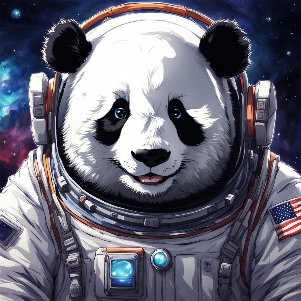 Smiling Panda in Space Suit, Anime Style