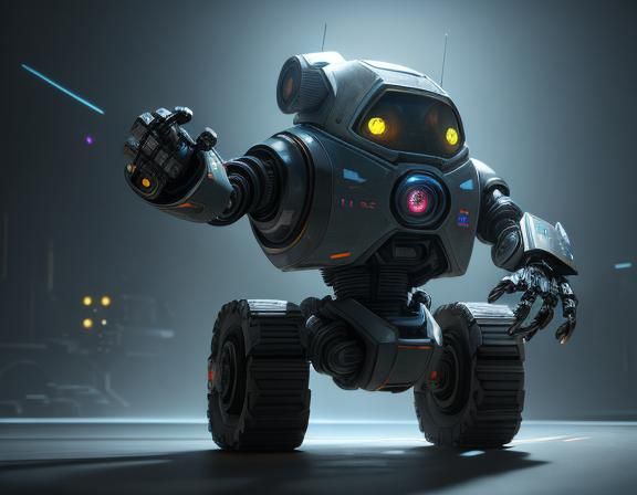 Cute Tripedal Robot Repairing Itself in 3D Render