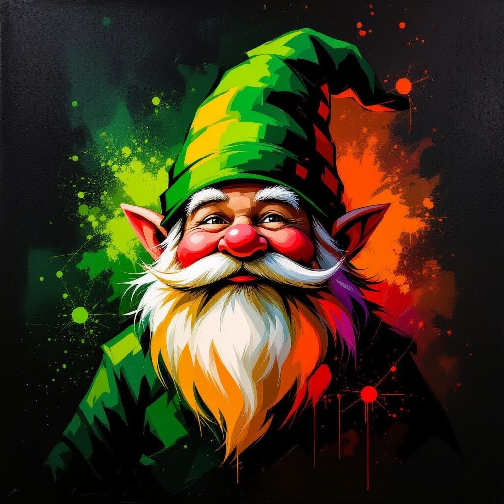 Neon Gnome Portrait in Abstract Expressionist Style