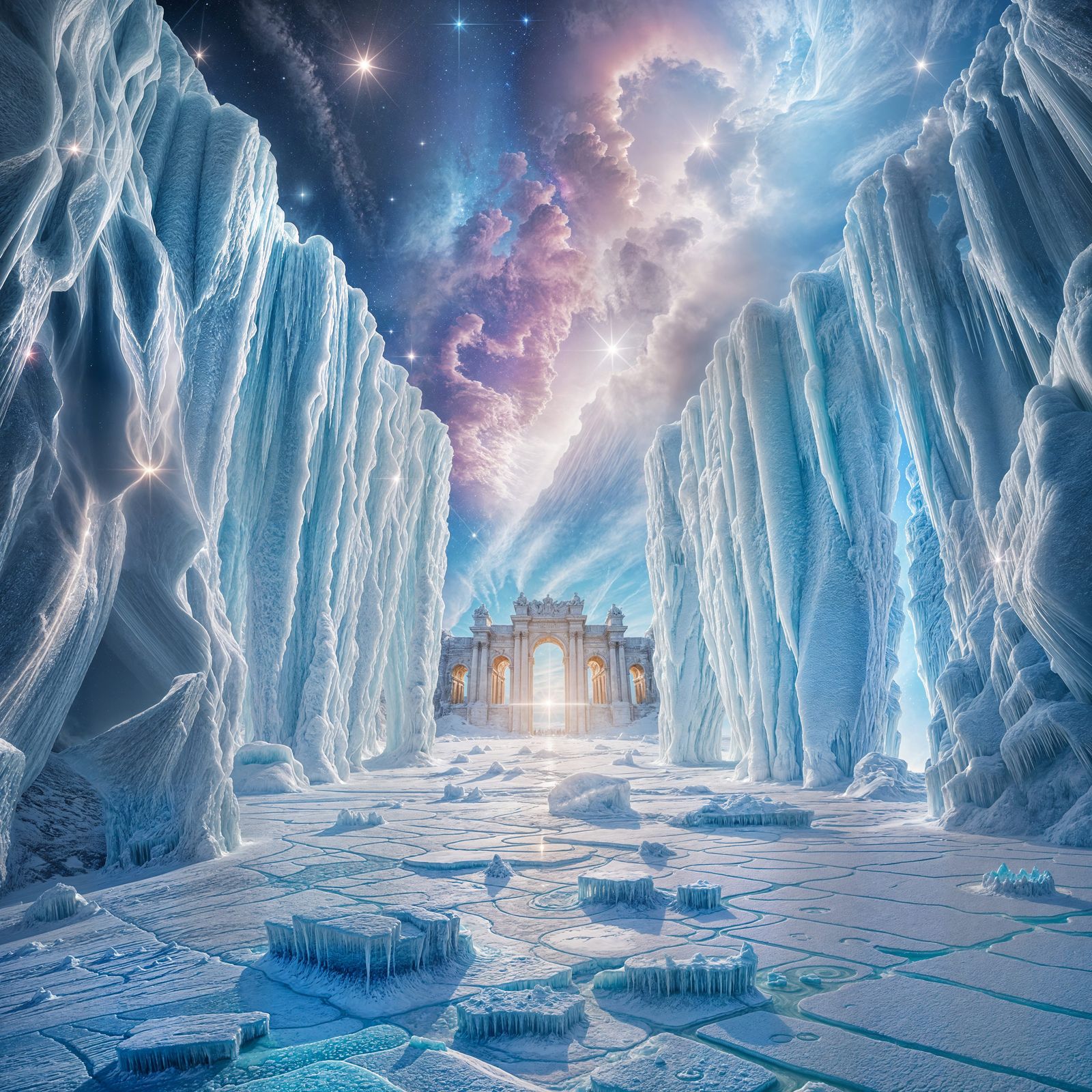 Colorful Ice Nebula with Luminous Pillars