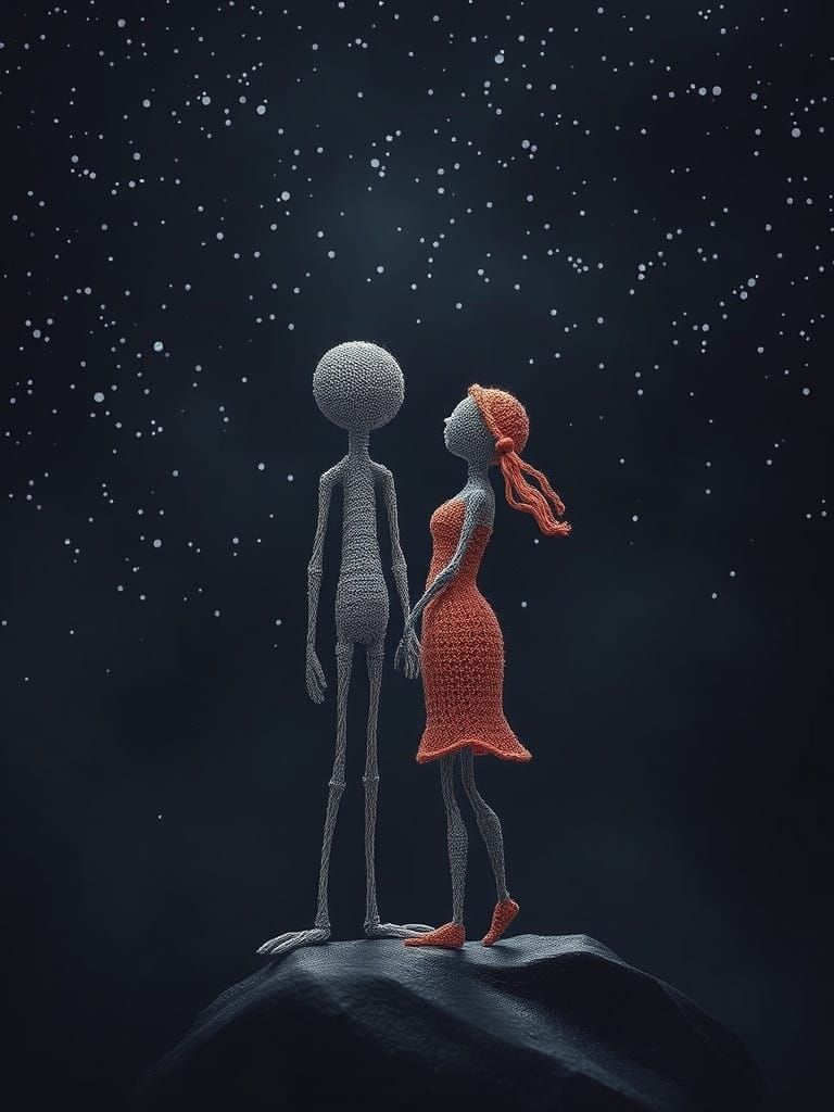 Supergenius Stick-Figure Guy & Gal Hand-Knit Masterpiece Blown Glass Sculpture