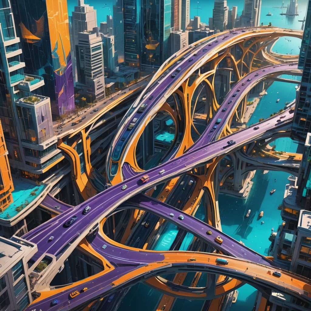 Futuristic Cityscape with Sleek Bridge in Unreal Engine