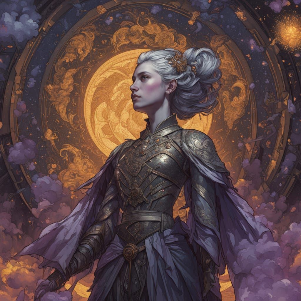 Celestial Seamstress Weaving Starlight Gowns: Digital Art