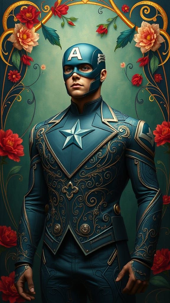 Elegant Art Nouveau Figure Adorned with Floral Motifs