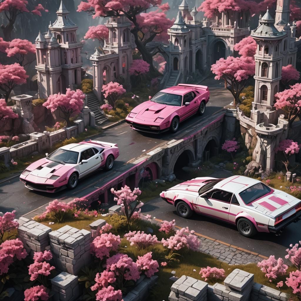 Pink and White Kitten in Detailed Matte Painting