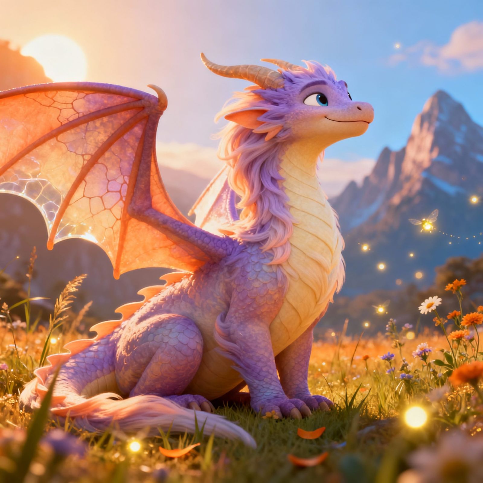 Gentle Furry Dragon in Pixar Animation Style