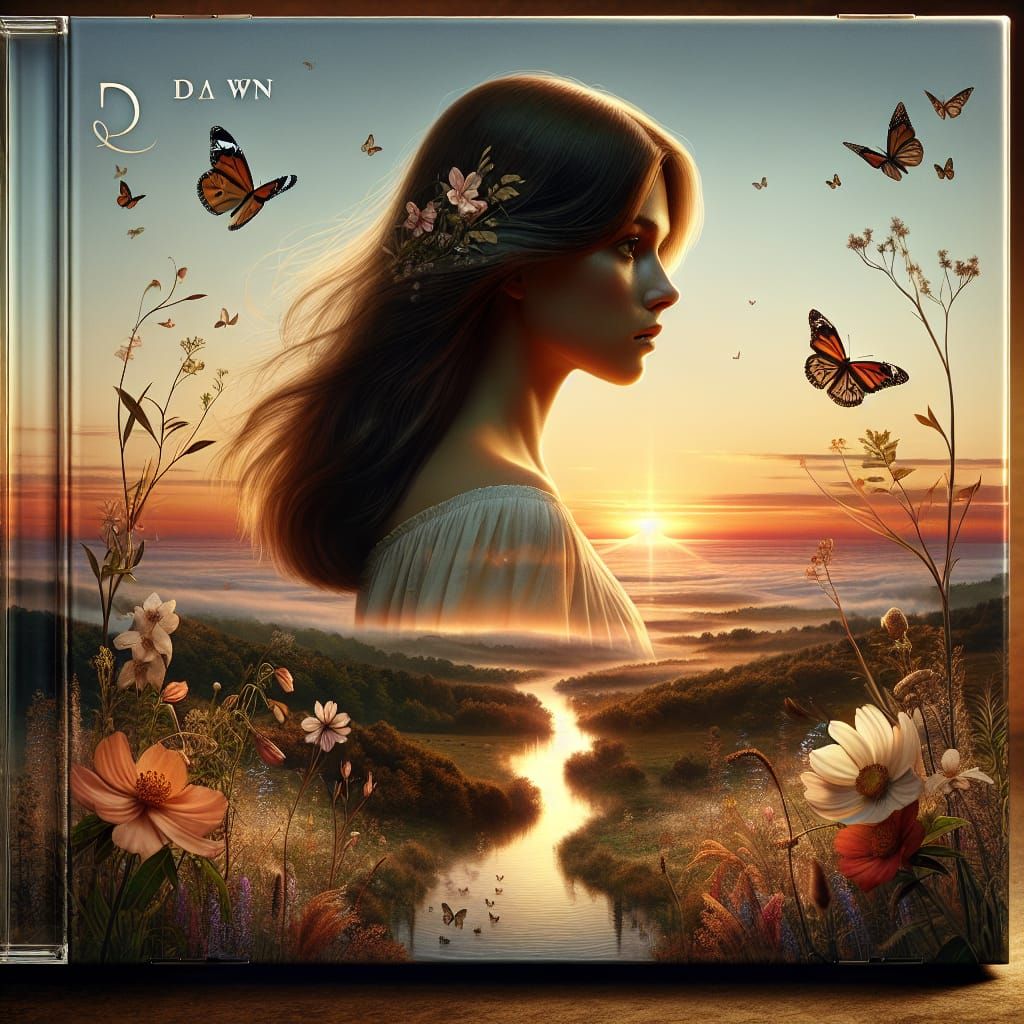 Dawn Album Cover with Woman and Butterflies