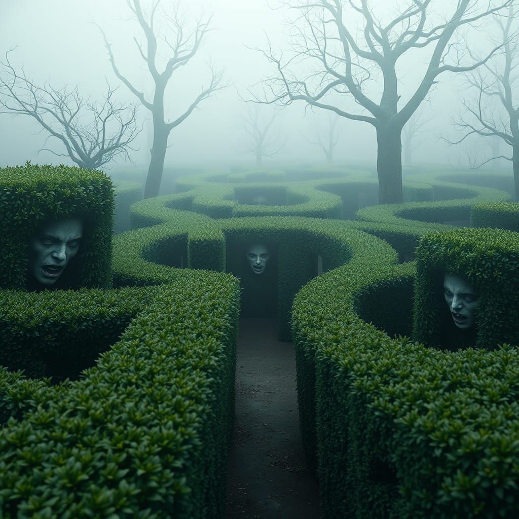 Gothic Horror Maze with Screaming Statues