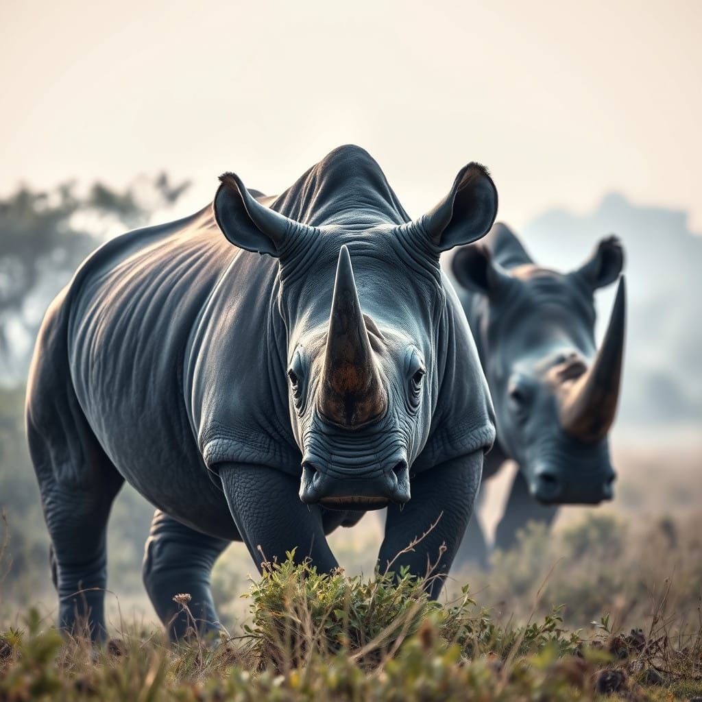 Majestic West African Black Rhino in Hyperrealistic Detail