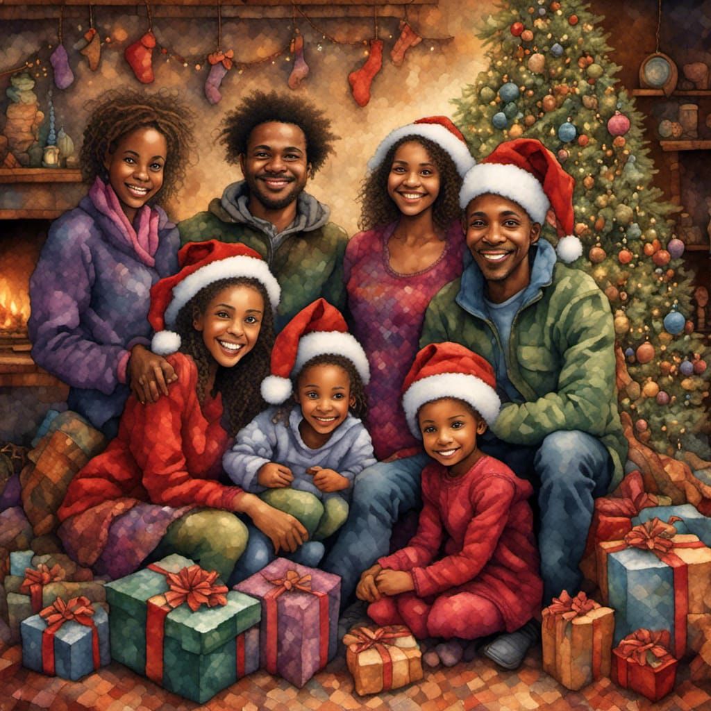 African American Family Christmas Tree Tapestry