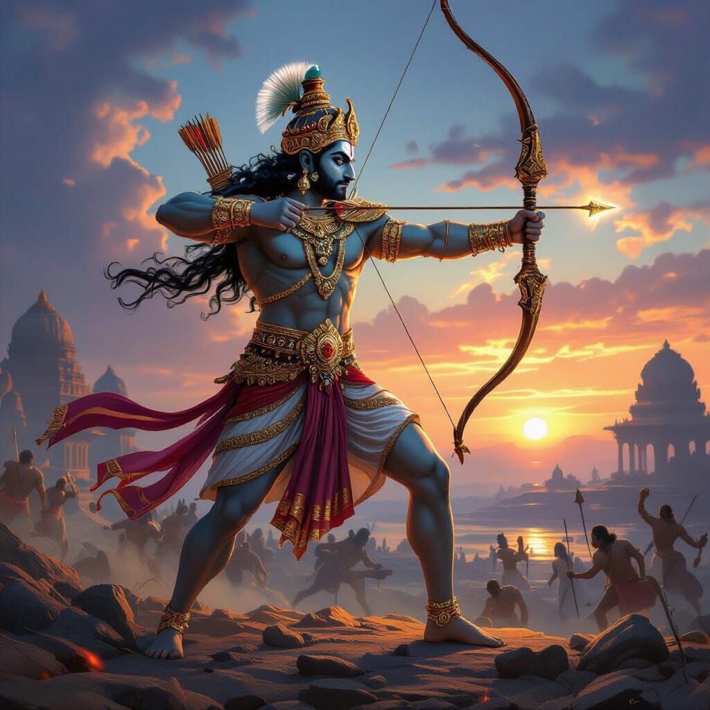 Lord Rama Warrior Dawn Battlefield Digital Painting
