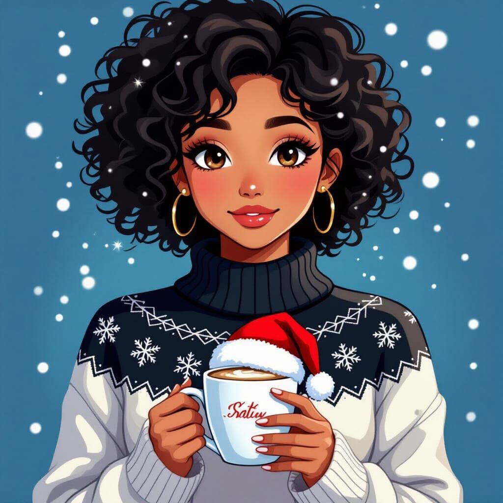 Anime Woman in Snowflakes Sweater Dress