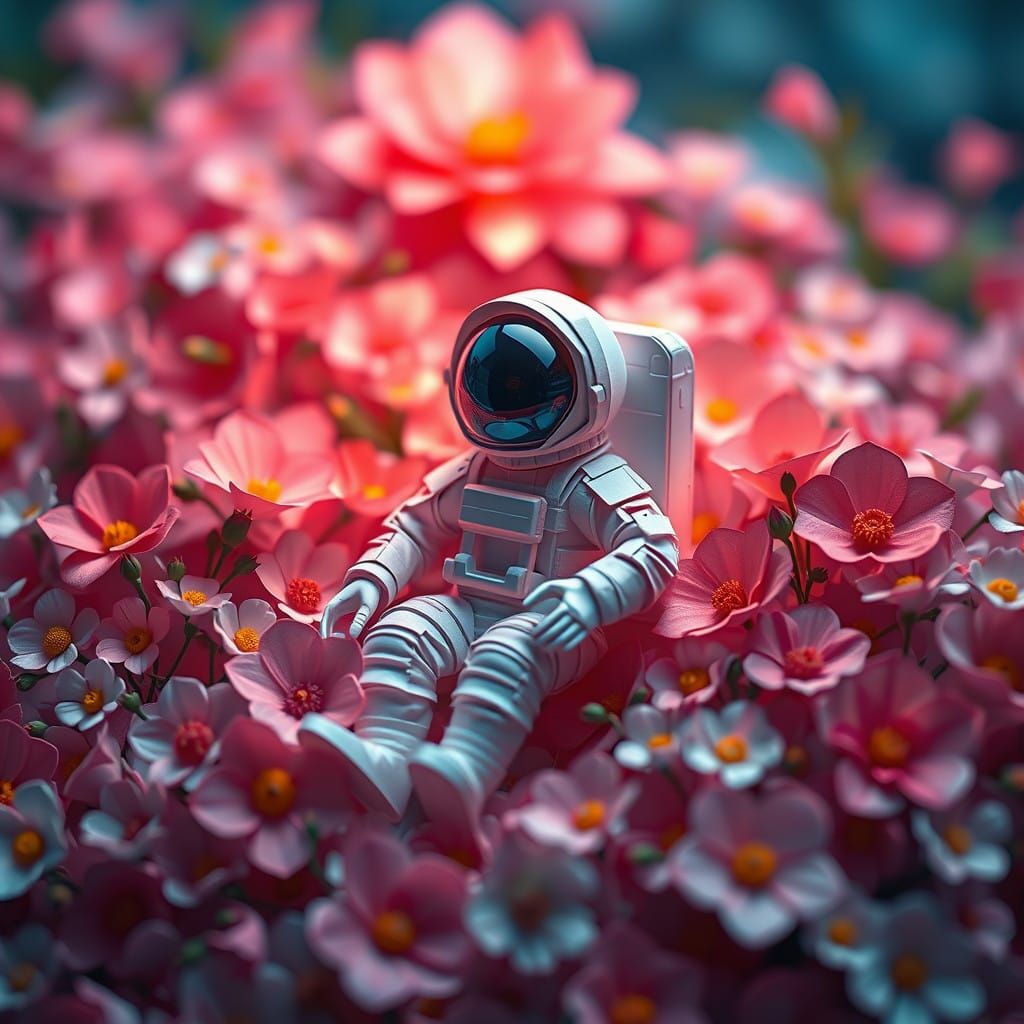 Astronaut in a Serene Floral Oasis