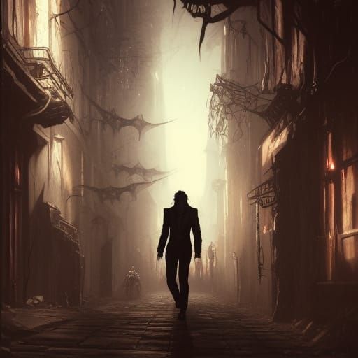 Lasombra Vampire Emerges From Shadow in Dark Alley