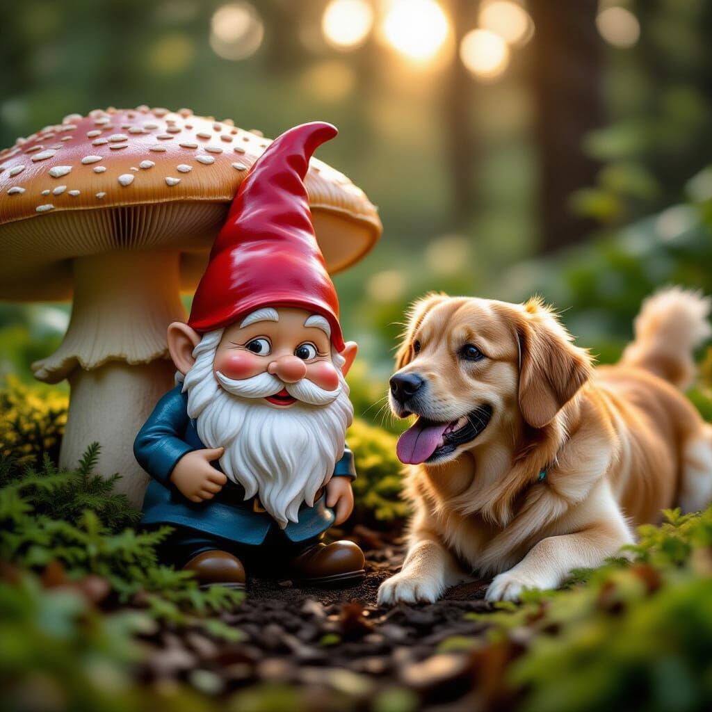 Garden Gnome Hides From Dog Cinematic Film Still