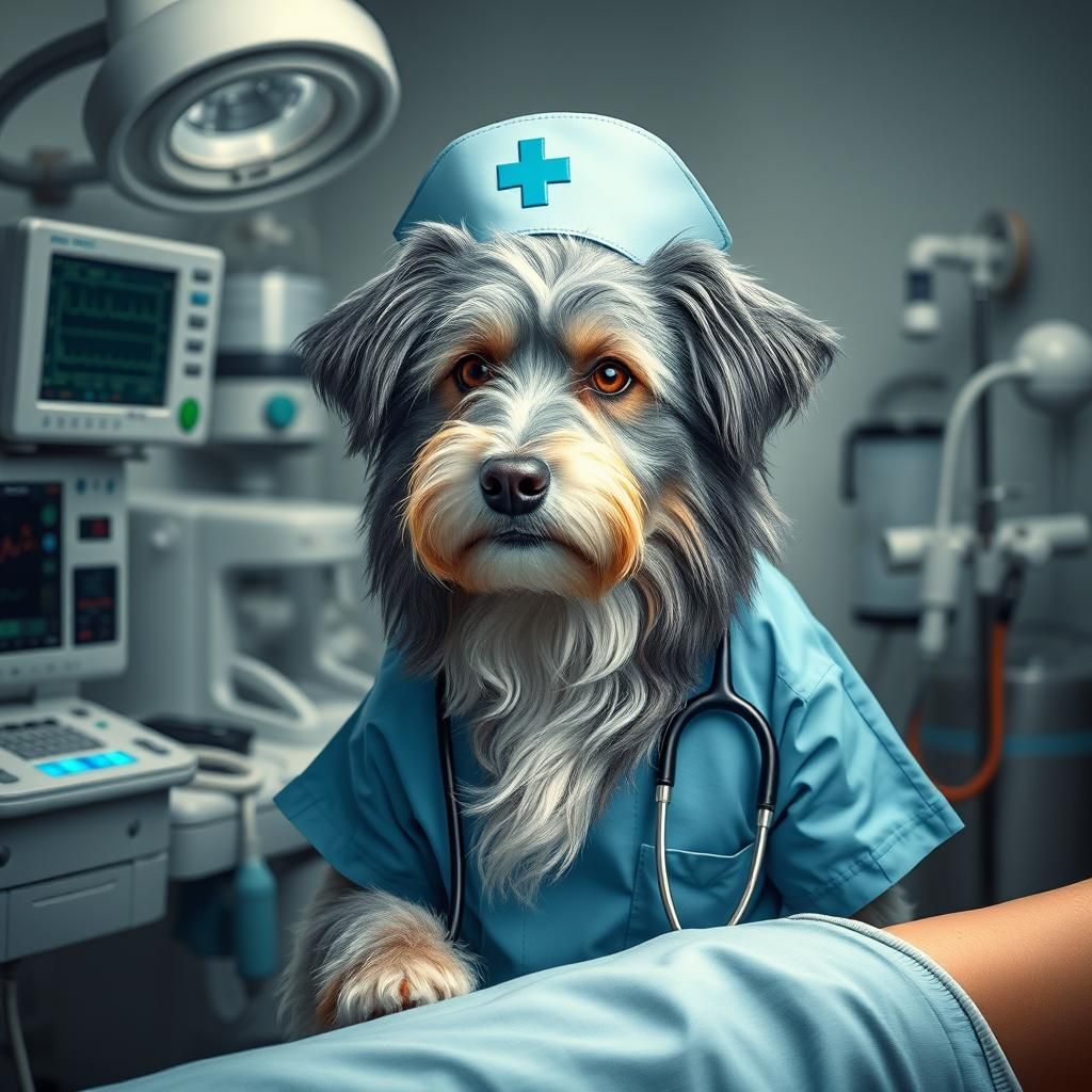 Dog Nurse Tends Patient in Hyper-Realistic Detail