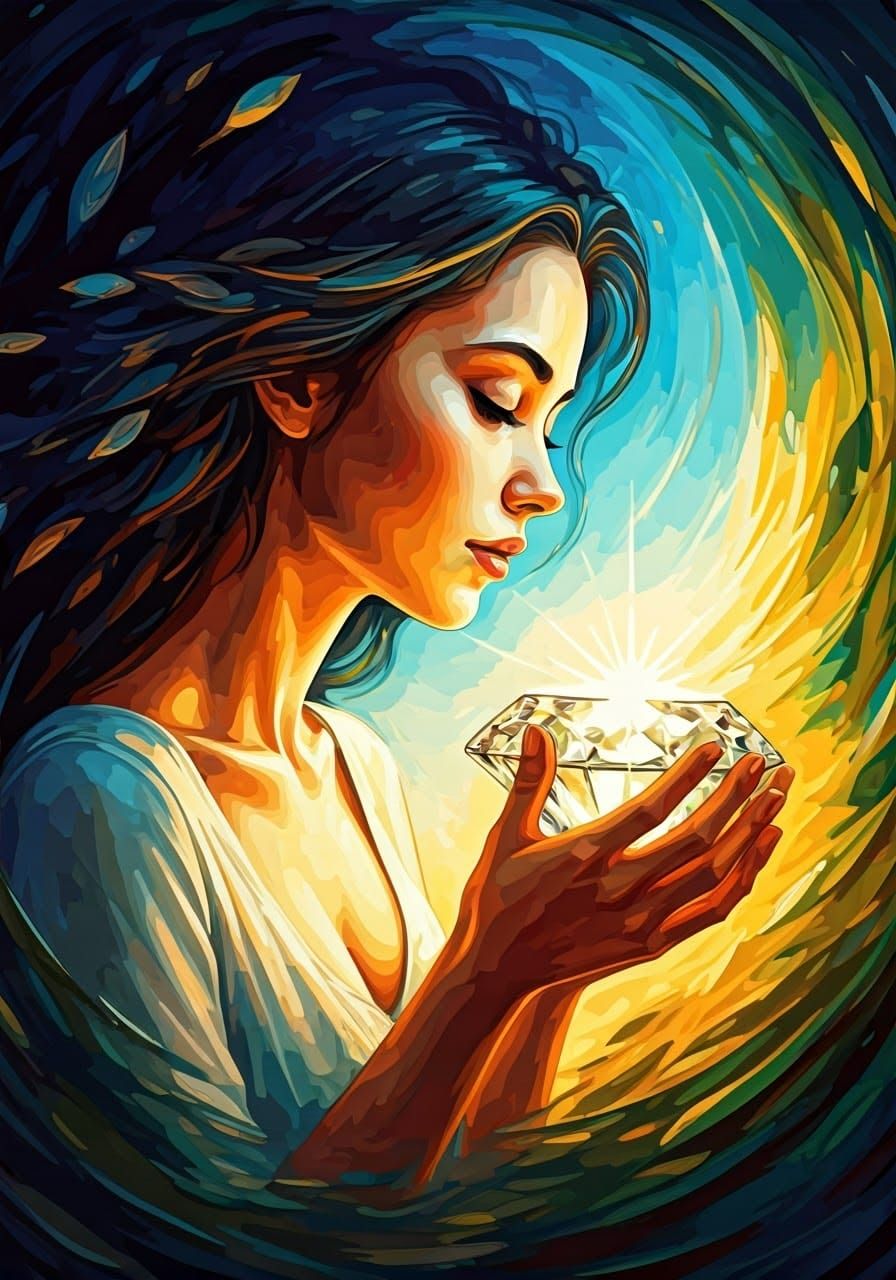 Surrealistic Goddess in Summer Dreamscape with Impressionist...