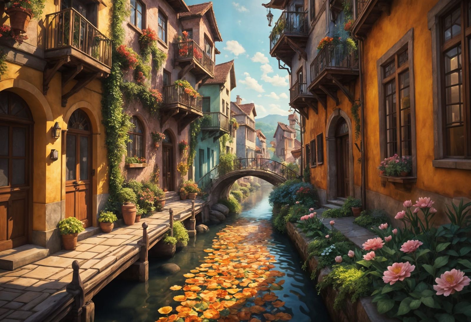 Picturesque Flowery Town Morning View