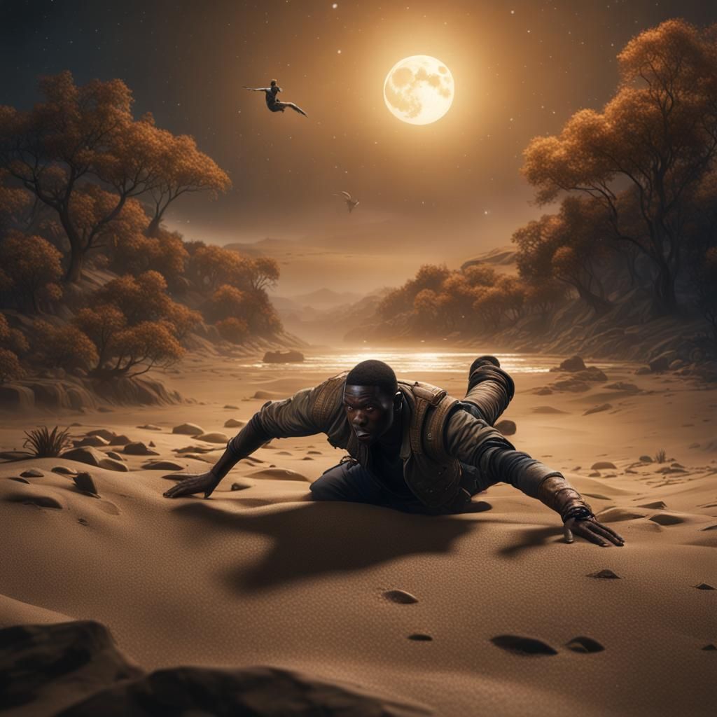 Moonlit Descent: A Fantastical Matte Painting