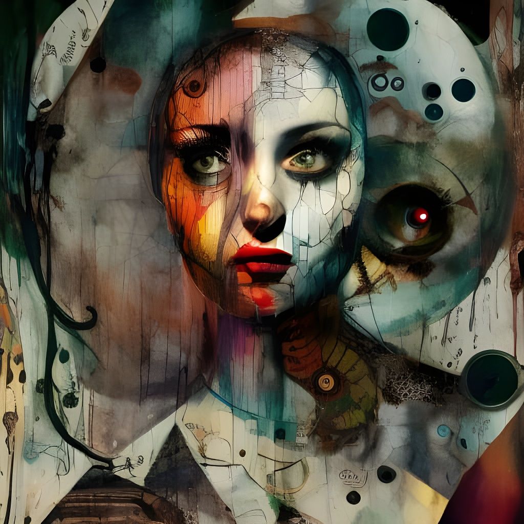 Surreal Woman Portrait with Bioluminescent Geometric Element...