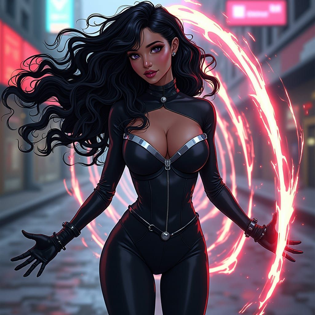 Ethereal Female Kineticist in Gritty Urban Landscape with Ne...