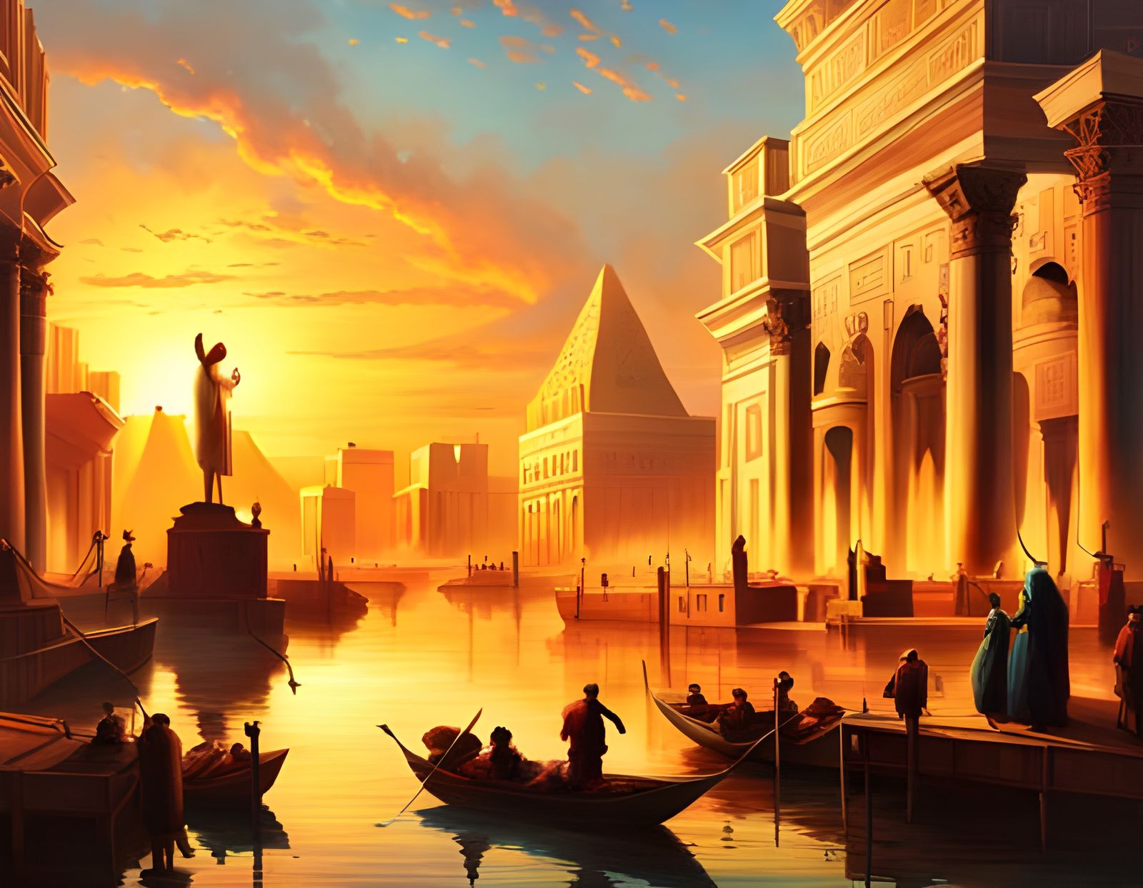 Egyptian City Sunset: Hyperrealistic Digital Masterpiece