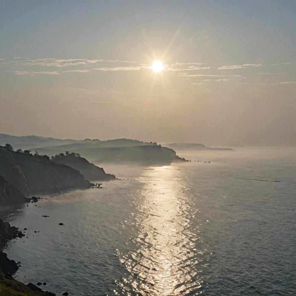 Sunlit Morning Mist Over the Sea