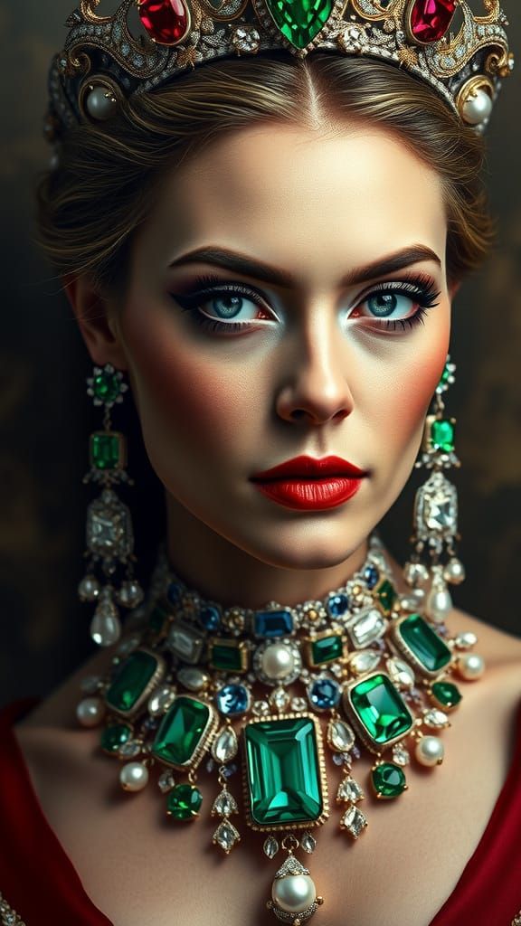 Regal Beauty Adorned with Opulent Jewels