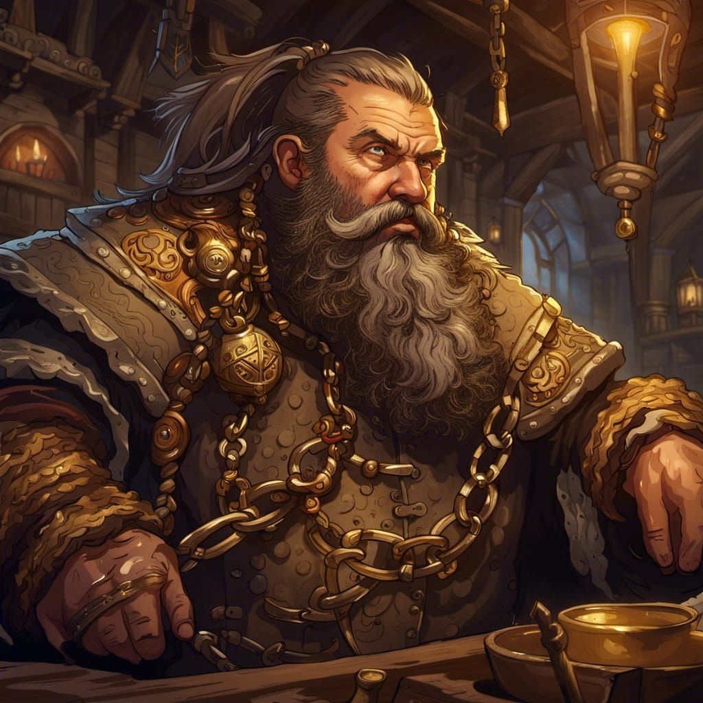 Dwarven Warrior in Tavern, Fantasy Concept Art