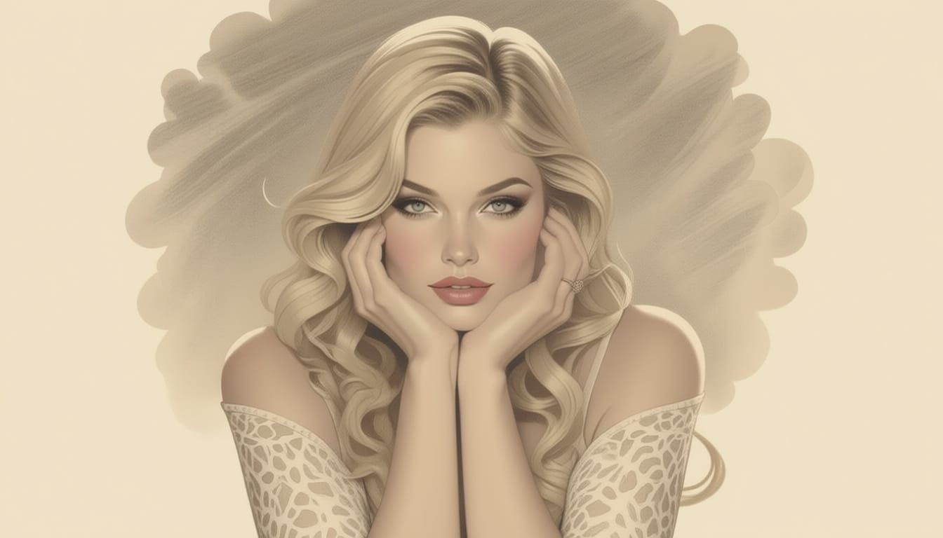 Sepia Portrait of Elegant Woman in Pencil Style