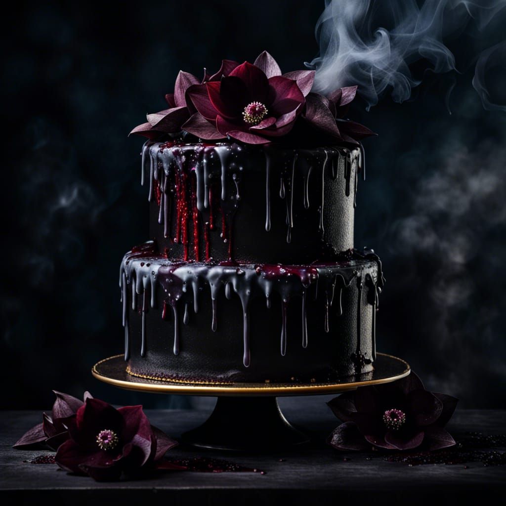 Goth Cake Topped with Hellebores
