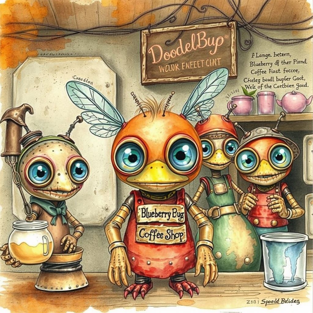 Steampunk Creatures in Vintage Coffee Shop
