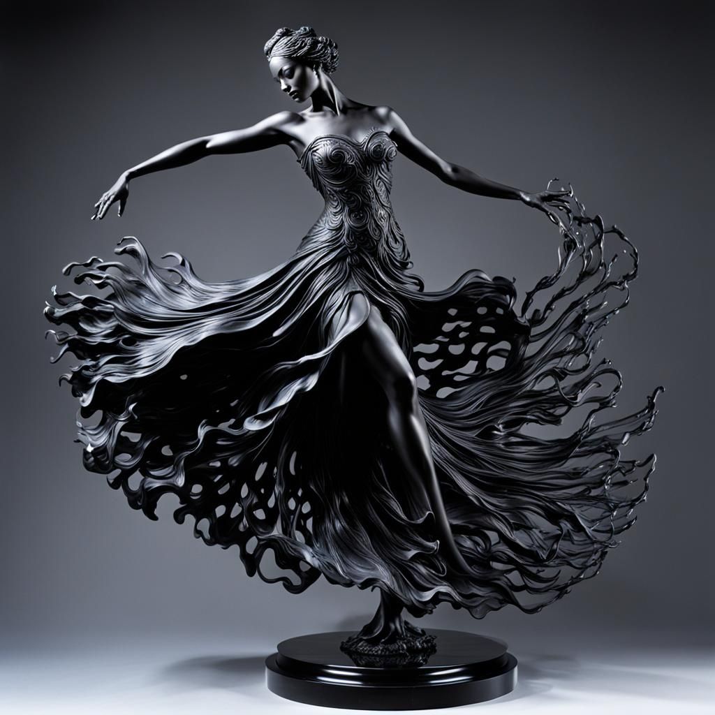 Ethereal Sculpture: Woman Dancing in Fire and Water