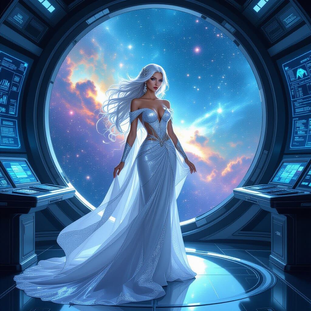 Space Empress on Flagship Bridge in Art Nouveau Style