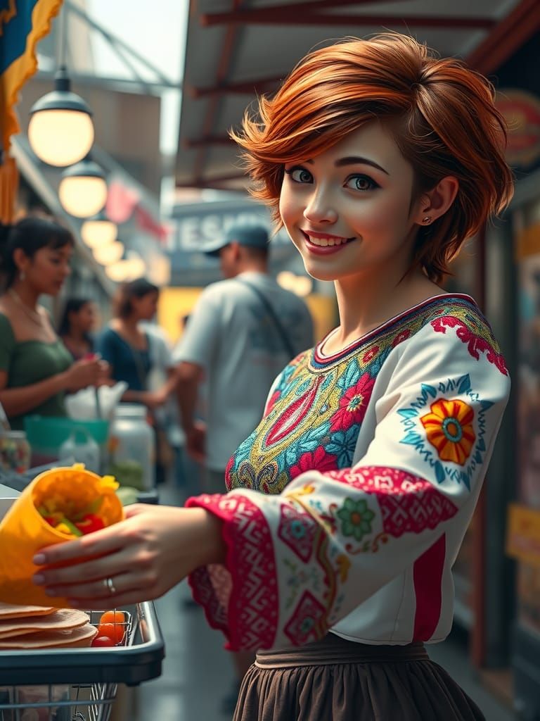 Mexican Street Food Scene in Vibrant Digital Art