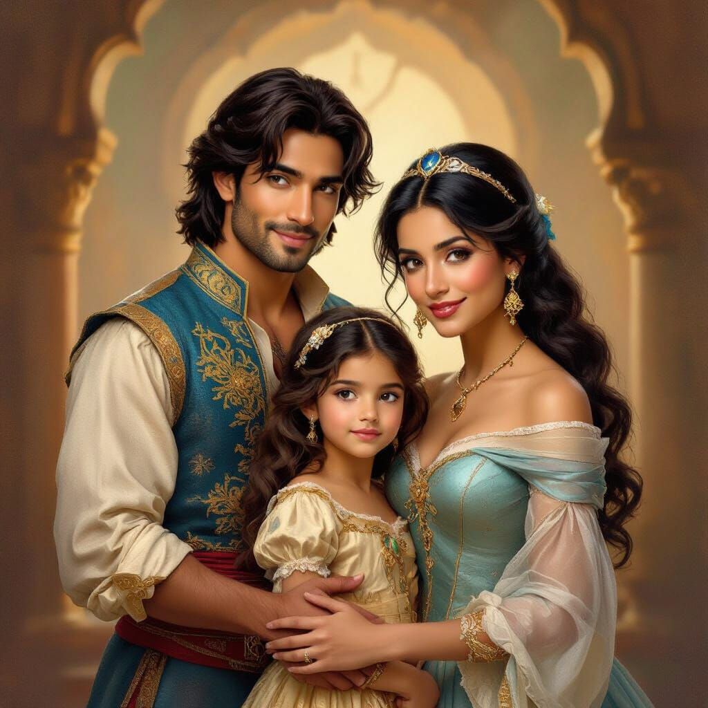 Renaissance Style Family Portrait of Aladdin and Jasmine