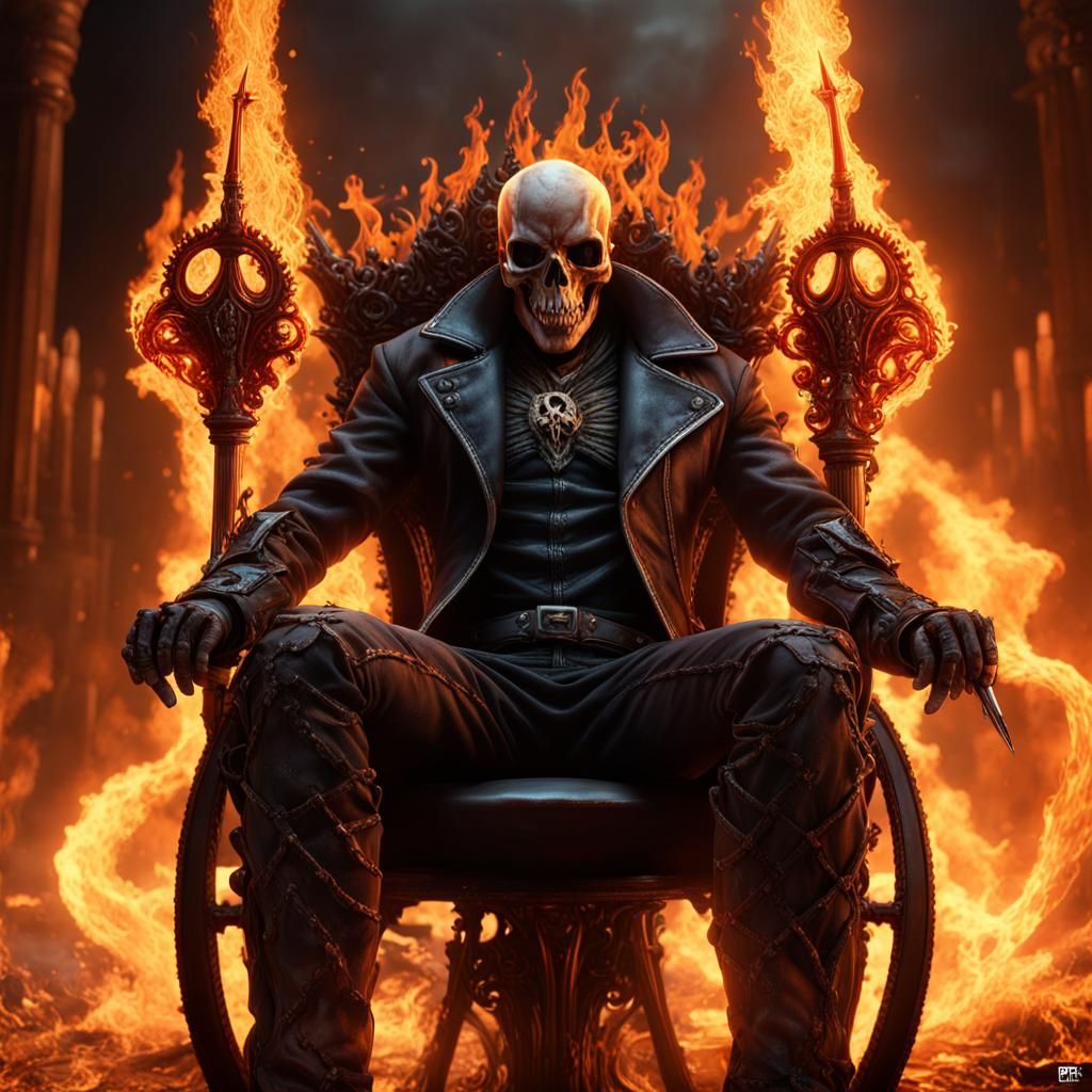 Ghost Rider Enthroned in Hell with Scythe