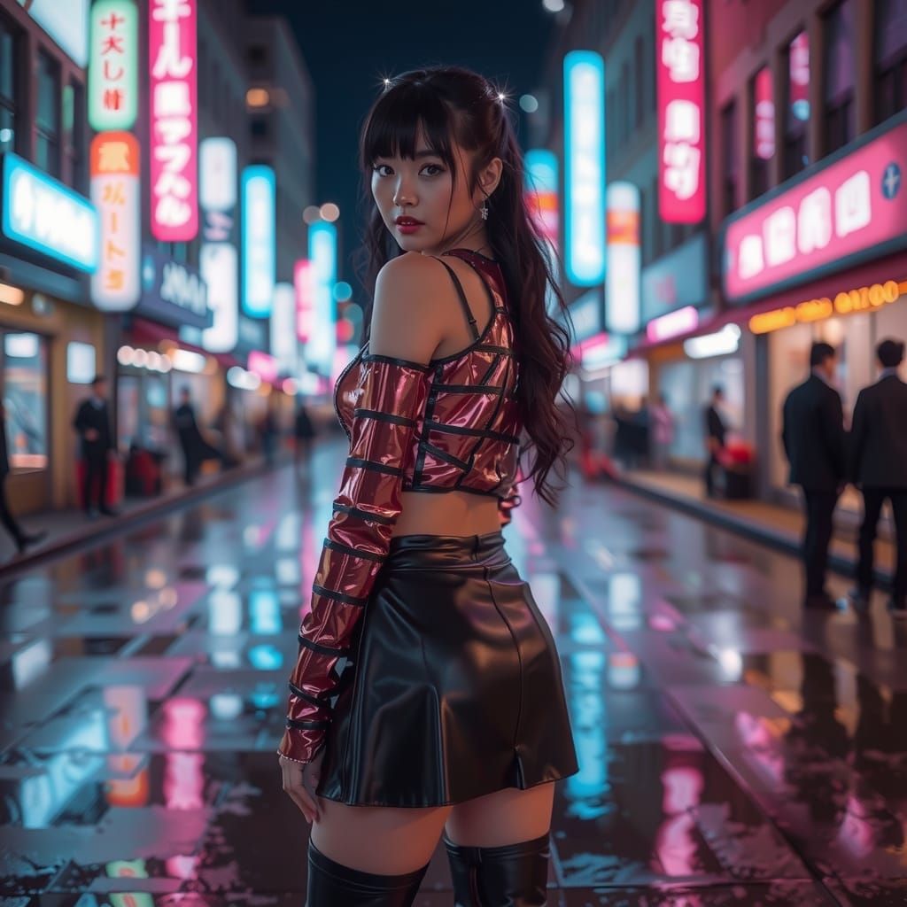 Hyperrealistic Japanese Girl in Cyberpunk City