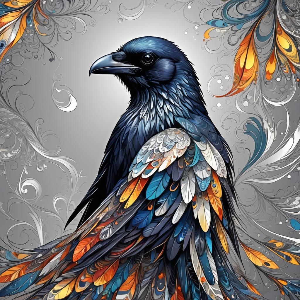 Glossy Crow with Internal Light, Abstract Fractal Art