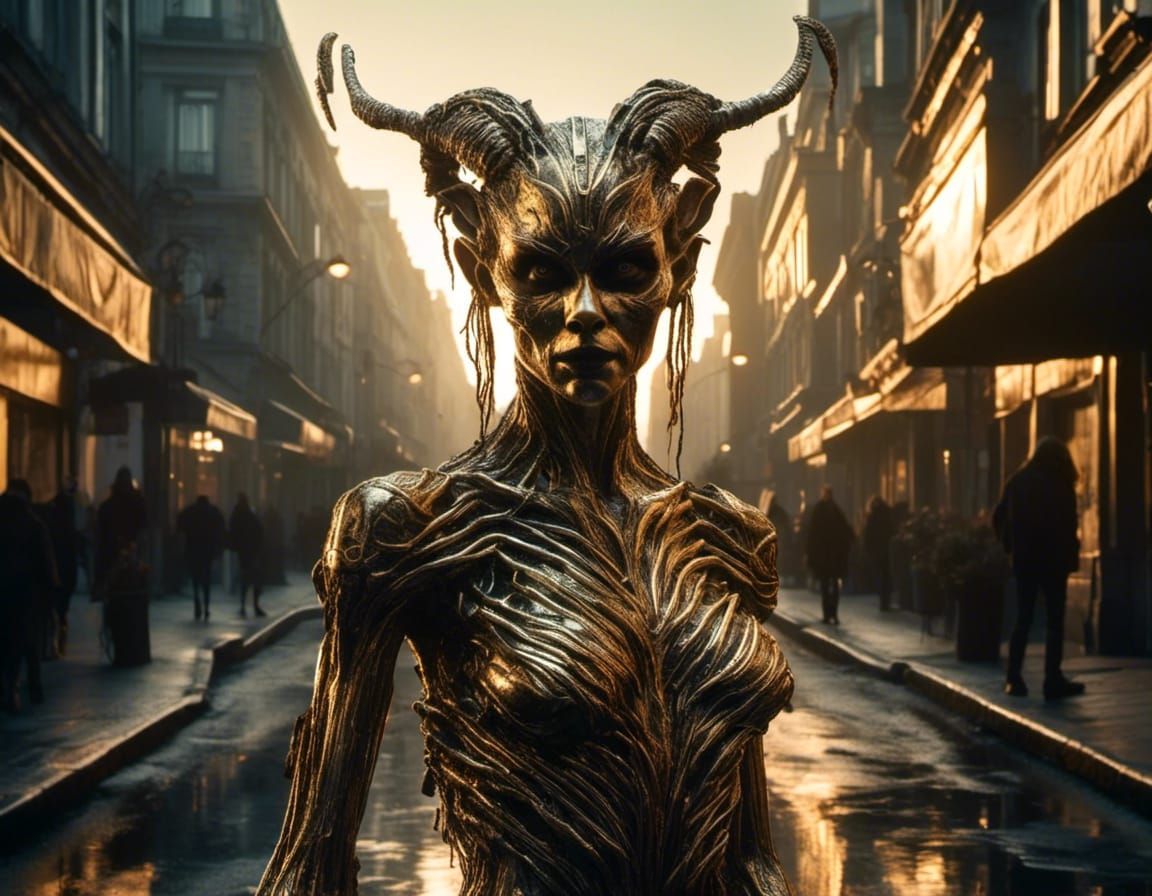 Cyberpunk Satyr in Biomechanical Art Nouveau Style