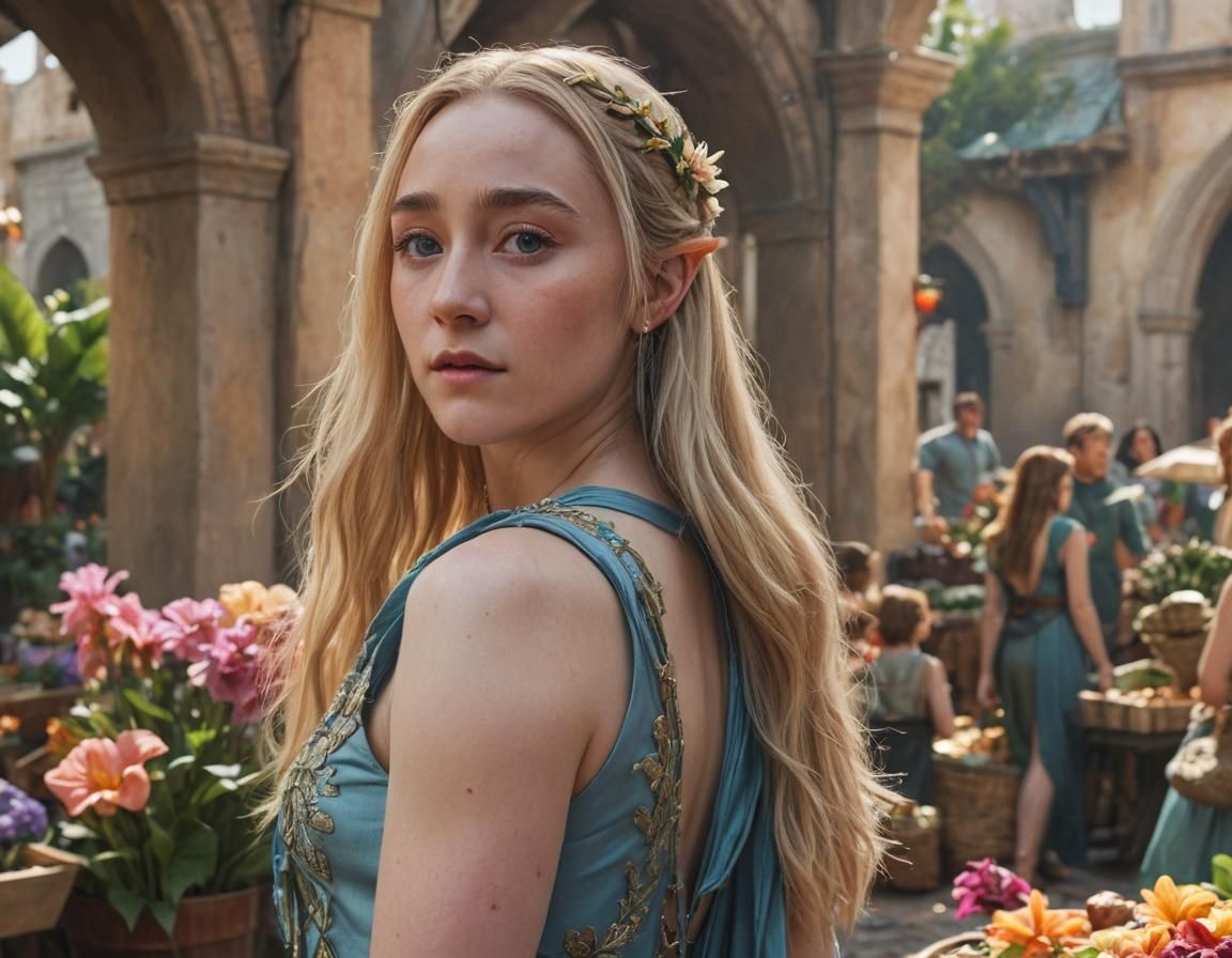 Saoirse Ronan as Elf in Fantasy City, Art Nouveau