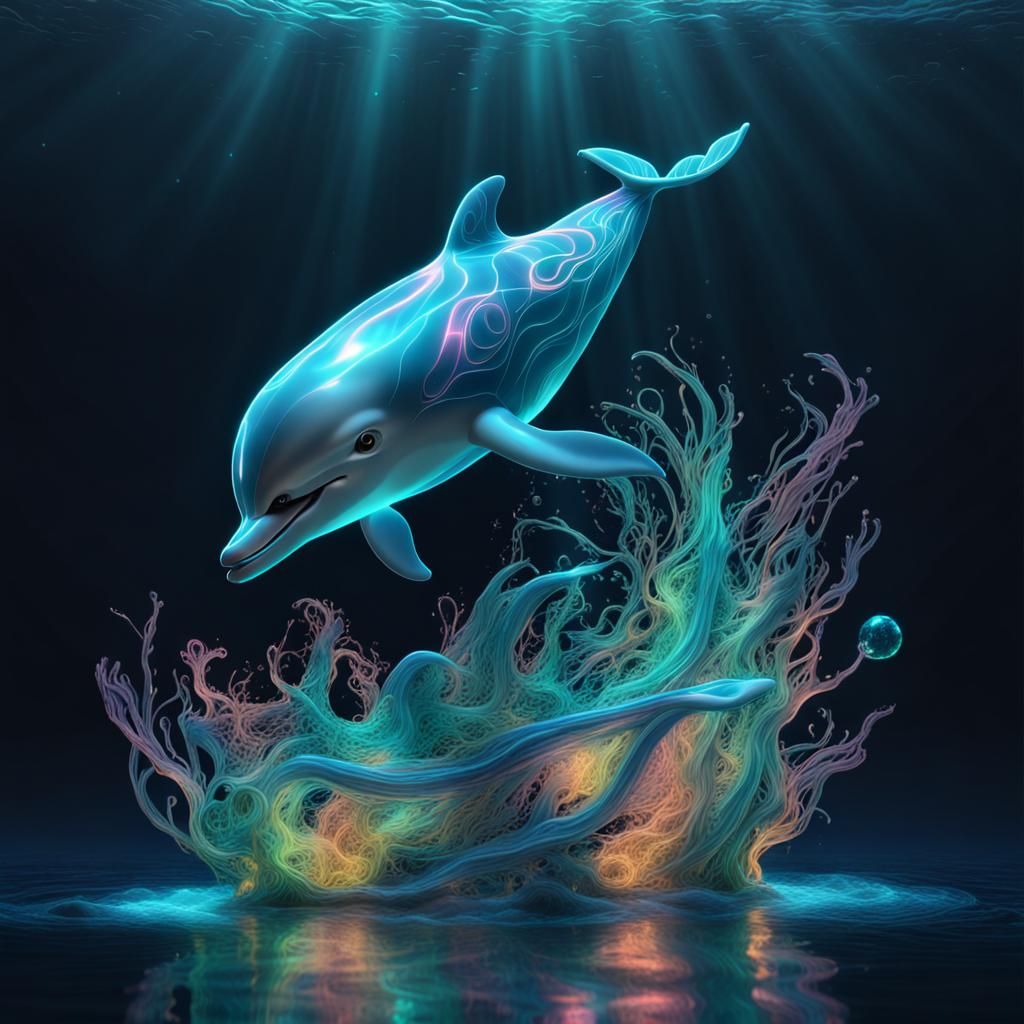 Bioluminescent Amoebae Dolphin Sculpture in 3D