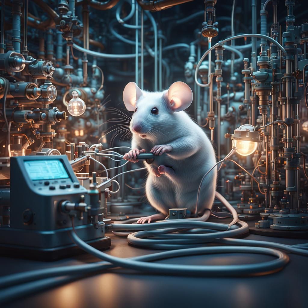 Laboratory Mouse Connected to Scientific Devices