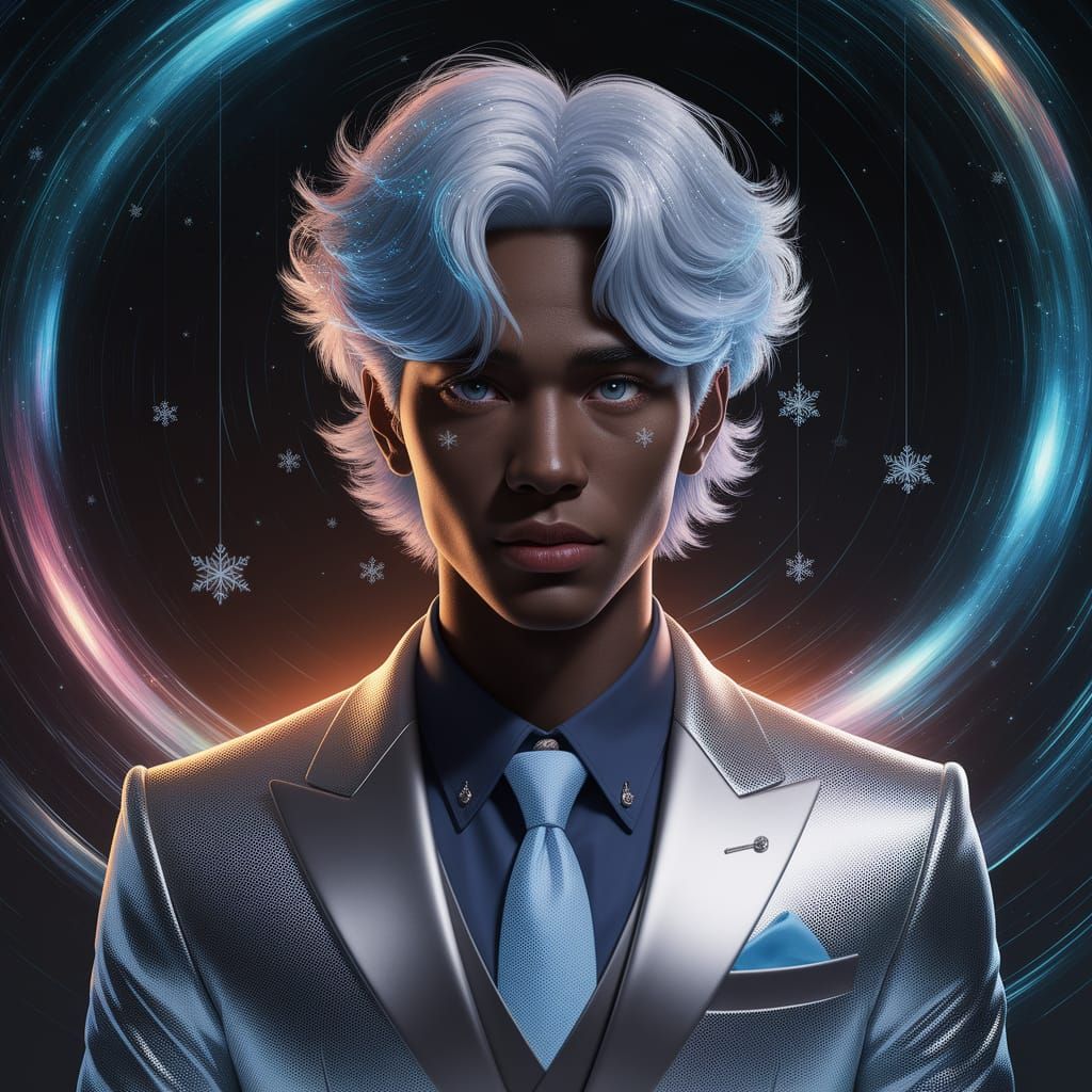 Snowflake Man in Cosmic Snowstorm Digital Art